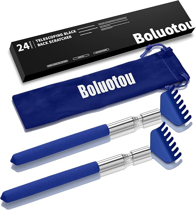 2 Pack Portable Extendable Back Scratcher, Stainless Steel Telescoping Back Scratcher with Beautiful Present Packaging(Blue)