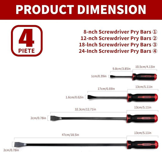 WISEUP 4-Piece Pry Bar Set竊?",12",18",24" Heavy Duty Crowbar with Thicker Strike Caps for Prying竊똃emolition竊똀utomotive Mechanic Hand Tools