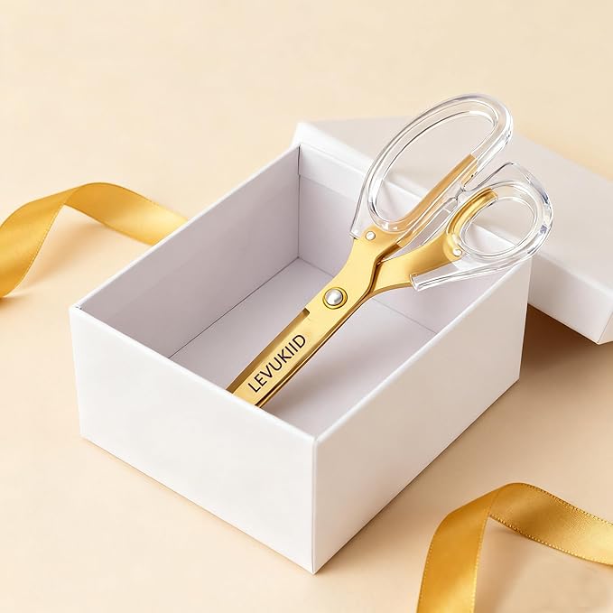 fabric scissor scissors all purpose, 9 Inch Titanium Coated Blades and Ergonomic, Clear Sscissors for Office Desk, Modern Design for Craft, Sewing, fabric,Office/aureate