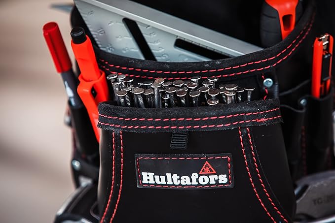 Hultafors Work Gear HT5433 Carpenter's Heavy-Duty Leather Nail & Tool Bag, Double-Gusset Front Pockets