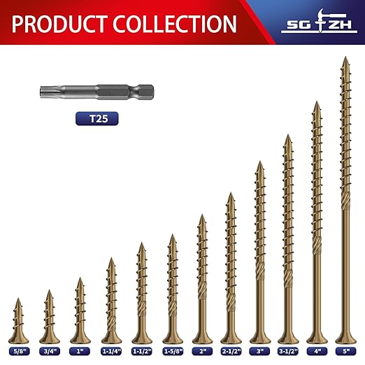 #8 x 1 Inch Deck Screws (940Pcs) 4lb. Carbon Steel, Yellow, Flat Head, Rust Resistant epoxy Coated, with T25 Star Bit