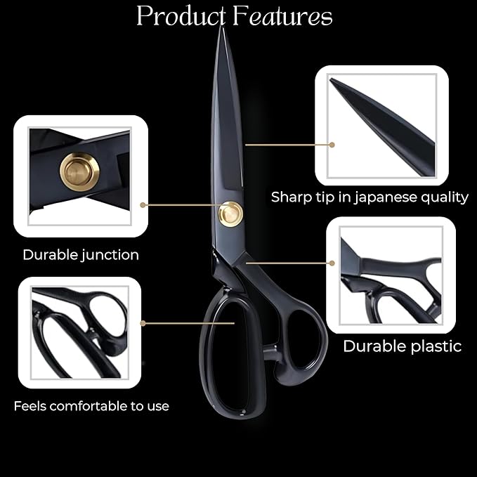 Professional Fabric Scissors 9'' - Heavy Duty Sewing Shears with High Carbon Steel Blades for Precise Cutting, Tailoring,Crafts, Industrial Strength Use, Sharp Precision Dressmaking Tools