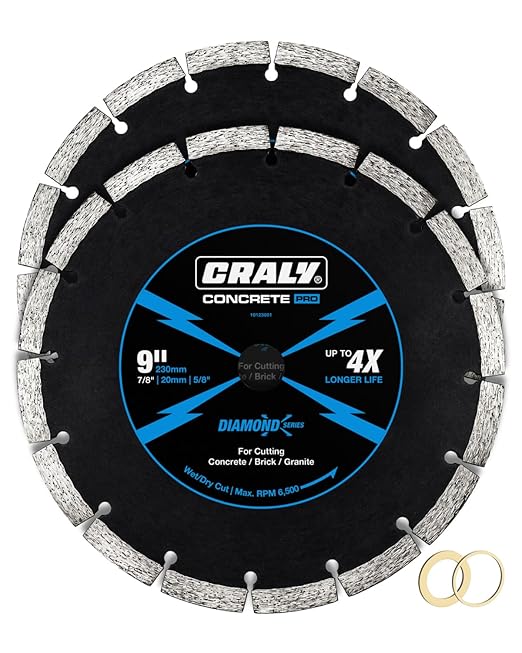 CRALY 9 Inch Super Thin Segmented Diamond Blade, 7/8 in Arbor, 9'' Diamond Stone Blade for Angle Grinder & Masonry Saw, Diamond Cutting Wheel for Cutting Concrete, Brick, Granite, Block, 2PC