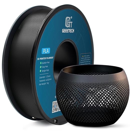 Geeetech PLA Filament 1.75mm Black, 1kg (2.2lbs) Spool, Neatly Wound 3D Printer Filament, Tangle-Free, Dimensional Accuracy +/- 0.02mm, Fits Most FDM 3D Printers