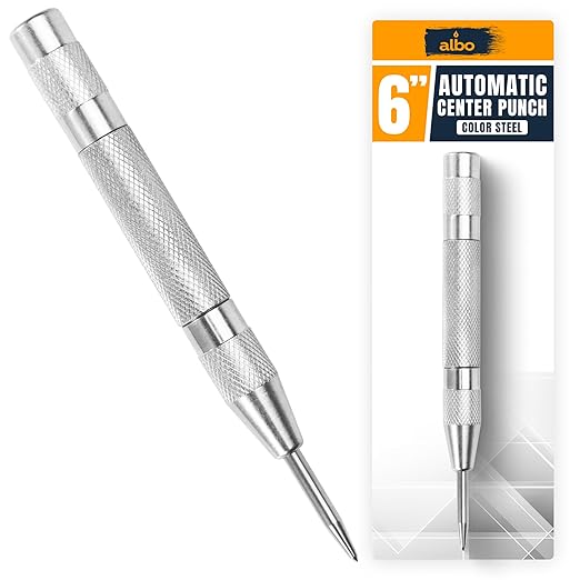 ALBO Spring Loaded Center Punch Tool ??6 Inch Automatic Punch for Metal, Wood, Steel ??Heavy Duty Drill Punch ??Durable Galvanized Coating, Precision Tip for DIY, Workshop & Professional Use (1pc)
