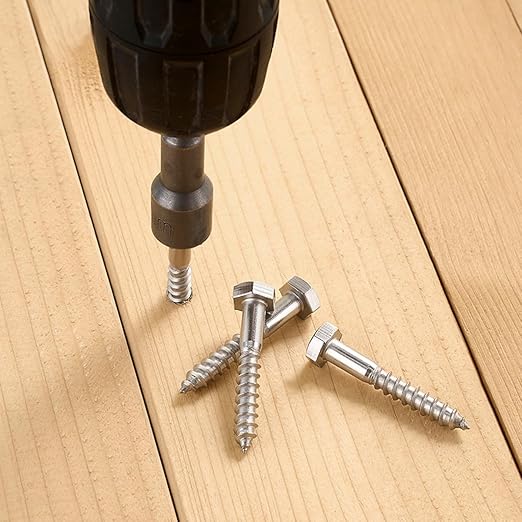 25 Pcs M6x1.57 Inch Hexagon Head Wood Screws Lag Screws for Woodworking 304 Stainless Steel 18-8 DIY Decoration Wall Wood Trim Decorative Wooden Plaques