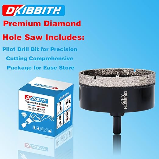 3-1/2" Diamond Hole-Saw Bits with Pilot Drill Bit 3-1/2 in Diamond Tipped Tile Hole Saws with Guiding Bit for Accurate Drilling, for Porcelain Tile Ceramic Pottery Granite Stone Glass Bottles 90mm