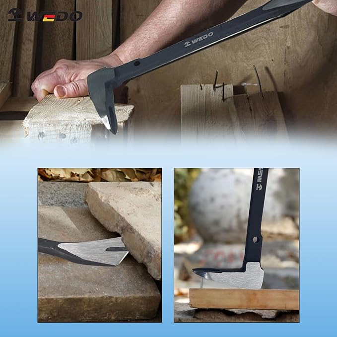 WEDO Pry Bar and Claw Hammer Set,12" Nail Puller,16oz Claw Hammer,High Carbon Steel Crowbar,V Type Cats Paw Nail Remover,Utility Claw Bar Tool for Home Remolding,Woodworking