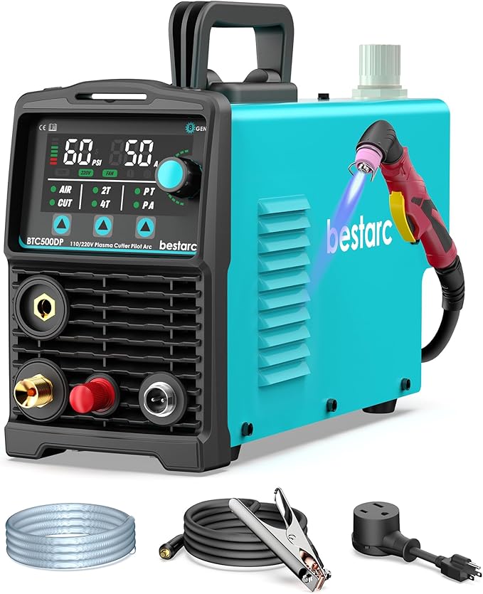 bestarc Plasma Cutter, [Pilot Arc][Large LED Display][Air Sensor] 50A bestarc Plasma Cutter Machine 110/220V Dual Voltage, 1/2'' Clean Cut 3/4 Inch Max Cut, Post Flow Mesh, 2T/4T for Beginners DIY