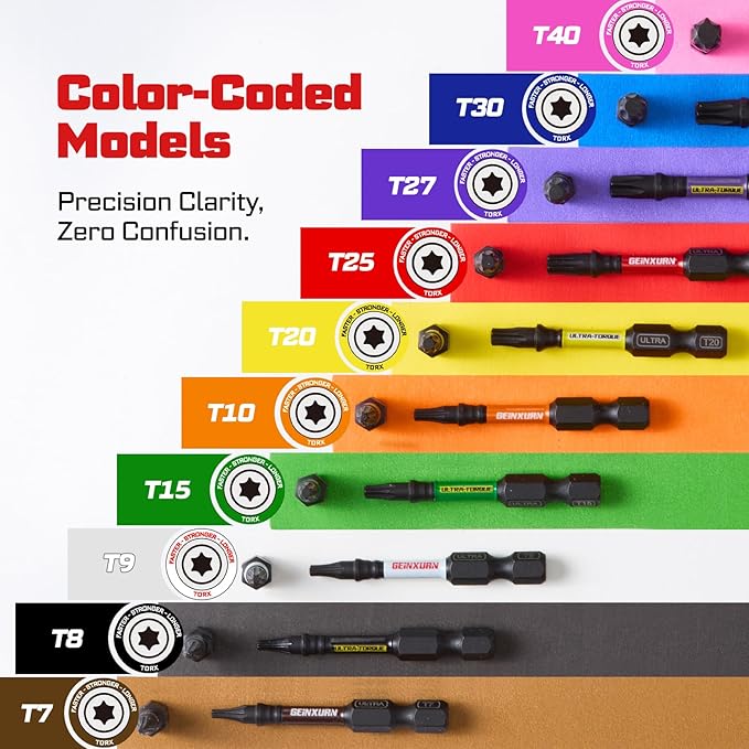 Impact Torx Screwdriver Bits Set,26Pcs 1??2?쒶agnetic T20 S2 Steel Star Driver Bits and 1Pc Bit Holder with Color Coded Base