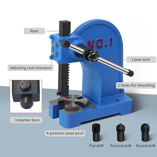 1 Ton Manual Arbor Press,5.5" Maximum Height Heavy Duty Cast Iron Desktop Punch Press Machine, for Riveting Punching Holes
