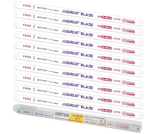 JUGREAT 12" Hacksaw Blades Replacement Bi-Metal, High Speed Steel Ground Teeth - 24TPI (10 Pack)