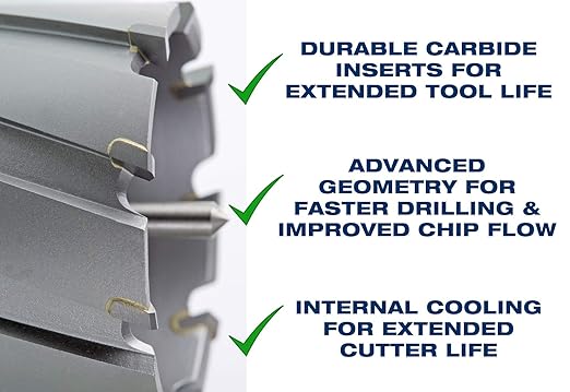 CS Unitec 9-1-354 C TCT Annular Cutter 1-11/16" Dia. X 3" Depth Carbide Tip Cutting Tool Bits for Magnetic Drills/Drill Press 3/4" Weldon Shank for Metal Cutting in Steel, Stainless and More