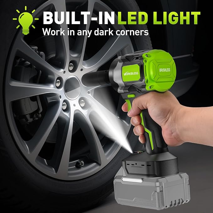 850Nm (630Ft-lbs) Cordless Impact Wrench for Makita 18V Battery, Brushless 1/2 Impact Gun, Electric Impact Wrench for Car Tire, Mower Lug Nut, 3-Speed, 4 Cr-V Sockets(BATTERY NOT INCLUDE)