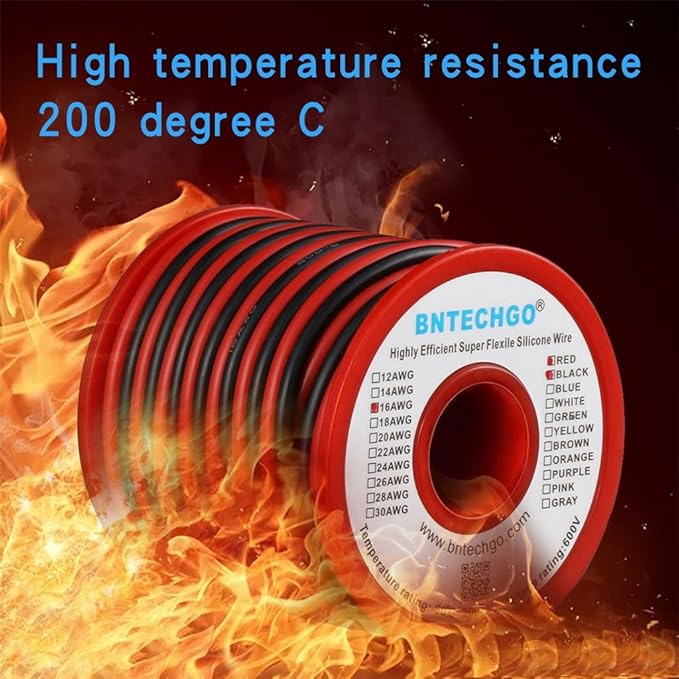 BNTECHGO 16 Gauge Silicone Wire Spool Red 25ft and Black 25ft 2 Separate Wires Flexible 16 AWG Stranded Tinned Copper Wire