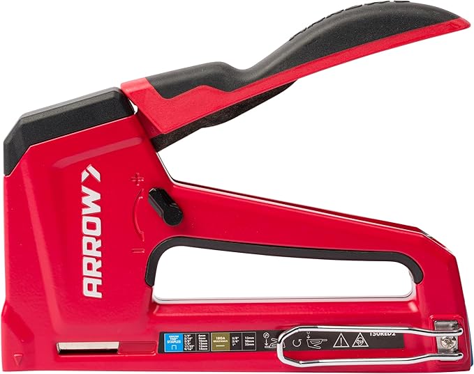 Arrow T50RED2 Heavy Duty Manual 2-in-1 Staple Gun and Brad Nailer for Upholstery, Framing, Insulation, Crafts, and Furniture, Red