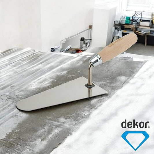DEKOR Plaster and Brick Trowel - Size 8" - German Stainless Steel Ensures Rust-Free Performance for Masonry Tools, Bricklaying, Plastering - Commercial and DIY Use - Made in Europe - Wooden Handle