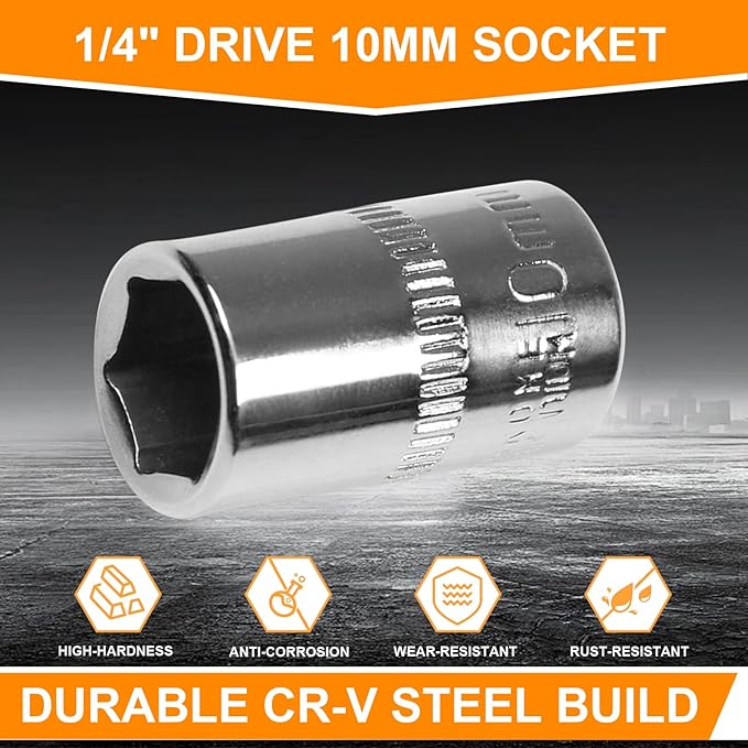 Utoolmart 1/4" Drive 10mm Socket, Shallow Socket Set, for General Repairs, 6-Point, Metric, Cr-V, 10pcs