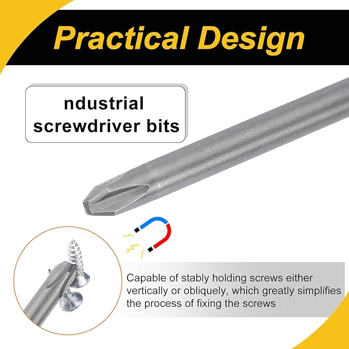 2 Pcs Magnetic Phillips Screwdriver Bit PH2 1/4" Hex Shank 200mm Long 4.5mm Rod