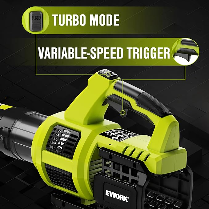 EWORK 21V Cordless Leaf Blower, Powerful Turbo Mode & 550 CFM, 2횞3.0Ah Batteries & Fast Charger, Lightweight Electric Leaf Blowers for Lawn Care, Patio, Leaves & Dust