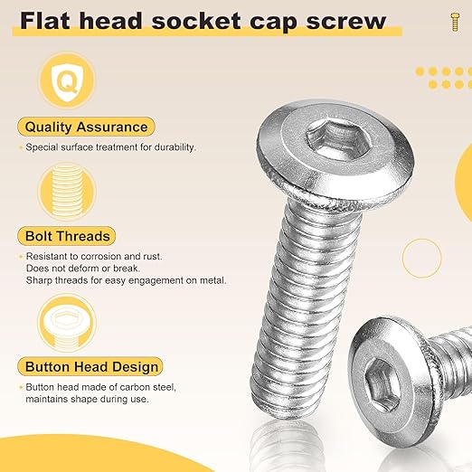 METALLIXITY Flat Head Hex Socket Cap Screws Bolts(M8-1.25x40) 20Pcs, Steel Hex Socket Furniture Bolts Screws - for Furniture Woodworking Project, Silver Tone