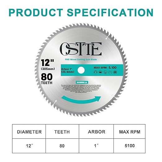 12-Inch Miter Saw Blades 80-Tooth, 1 Inch Arbor, Woodworking Saw Blades for Table Saw, Circular Saw Blade, 1 Pack