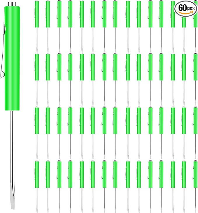 60 Pieces Pocket Screwdriver Mini Tops and Pocket Clips Magnetic Slotted Small Screw Driver with a Single Blade Head for Mechanical, Electrician(Green)