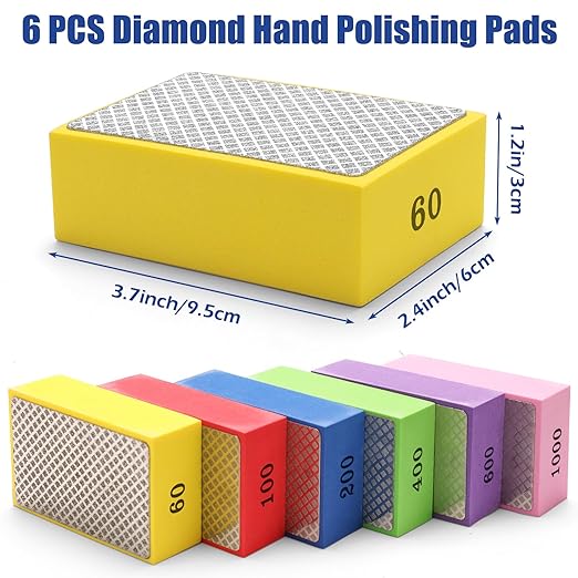Coitak 6 PCS Diamond Polishing Pads, Diamond Sanding Blocks for Ceramic Tile Glass Grinding, Sanding Blocks Tile Tools 60/100/200/400/600/1000