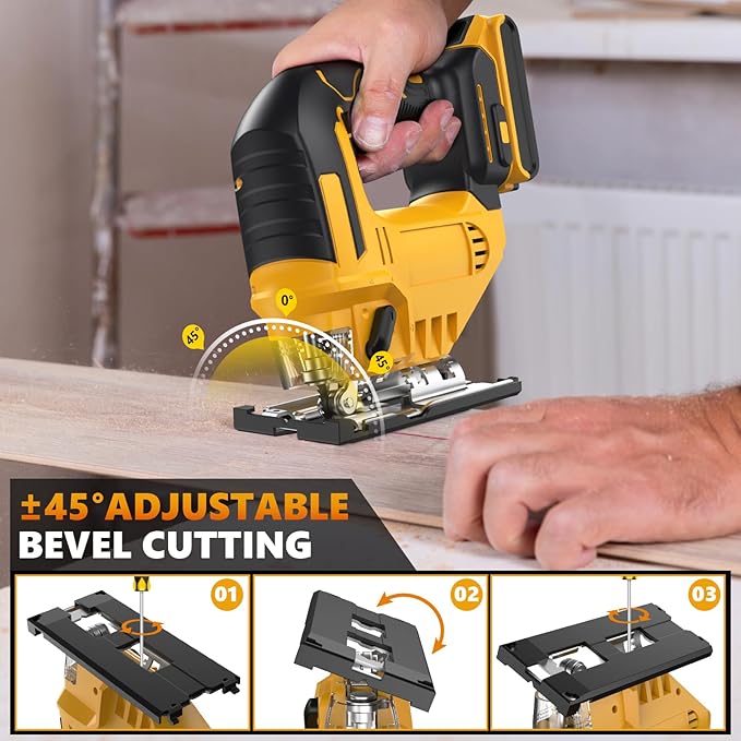 Cordless Jig Saw for Dewalt 20v Max Battery, Brushless Orbital Jigsaw, 0°- 45° Bevel Cuts, 3 Orbital Settings with LED Light for Straight Curve Circle Cutting (No Battery)