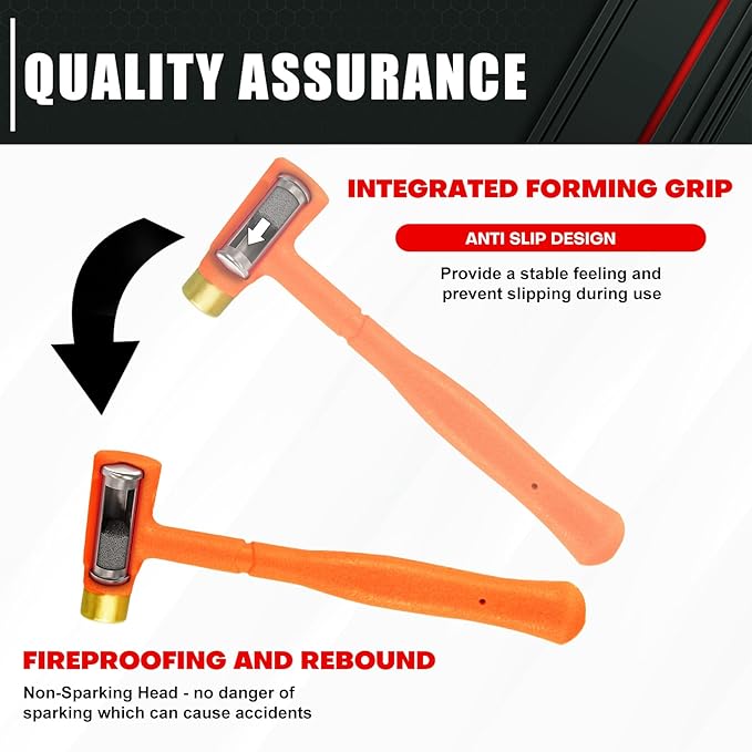 C&T 2-Pieces Dead Blow Hammer Set with Brass Cap, Orange,Shockproof Design, No Rebound Hammer,Unibody Molded Grip, Spark and Rebound Resistant