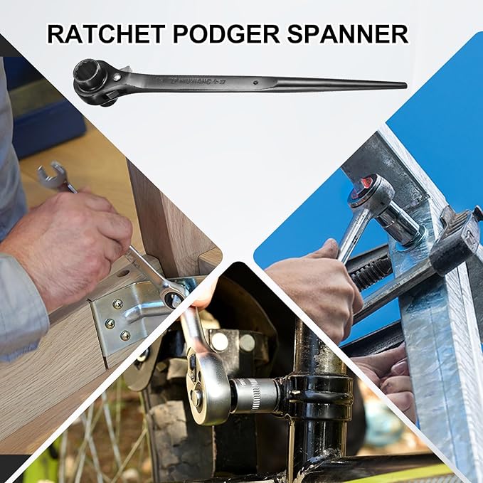 HARFINGTON Scaffolding Podger Ratchet Wrench 19mm x 22mm CR-V 12 Point Double Ended Socket Ratcheting Podger Scaffold Spud Spanner Tool for Auto Repair Mechanical Maintenance, Black