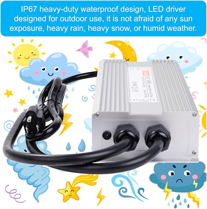 LED Driver 24V1400W Waterproof Power Supply AC 90-130V to DC 24V58A Low-Voltage Transformer IP67 Switching Power Supply Suitable for high-Power LED Lighting and Any 24V DC Equipment