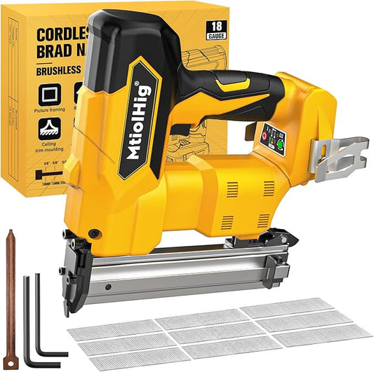 Cordless 18GA Brad Nailer Compatible with Dewalt 20V Max, 18 Gauge Nail Gun with 1000 Nials for Wood Carpentry, Brushless, 2 Mode, 5/8 to 1-1/4 Inch, Tool Only