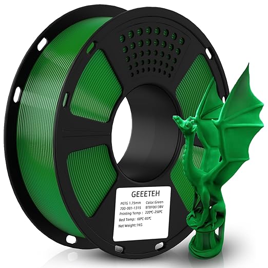 Geeetech PETG Filament 1.75mm, 1 KG (2.2lbs) Spool 3D Printer Filament, High-Toughness, 짹0.02mm Accuracy, Neatly Wound & Moistureproof, Non-Clogging Non-Stringing, Fits Most FDM Printers, Green