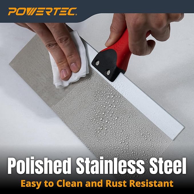 POWERTEC Drywall Knife Set, 5 Pcs Stainless Steel Taping Knives, 6",8",10", 12",14" Drywall Joint Taping, Finishing & Patching (72174)