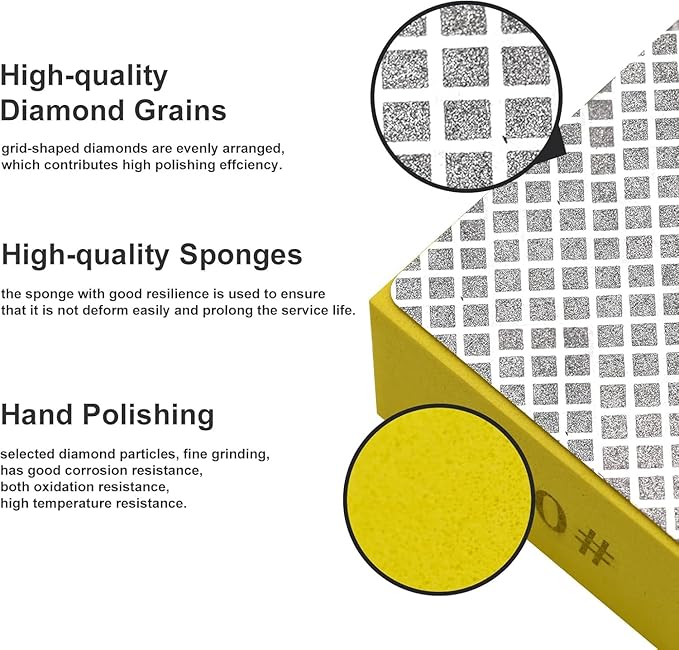 7pcs Diamond Hand Polishing Pads for Ceramic Tile Glass Grinding,Sanding Blocks Polishing 60#,100#,200#,400#,800#,1500#,3000#