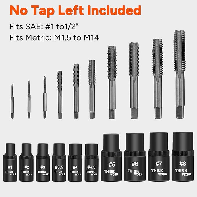 THINKWORK 12 Piece Magnetic Tap Socket Set, 1/4", 3/8" Square Drive Tap Handle Tool for Wrench