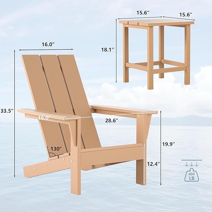 9 Pieces Adirondack Chair Set Outdoor Adirondack Chair Plastic HDPE All-Weather Adirondack Chairs Outdoor Fire Pit Chairs with Table for Deck Patio Garden（Brown）