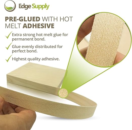 Edge Supply Birch 13/16 inch X 250 ft Roll of Plywood Edge Banding ??Pre-glued Real Wood Veneer Edging ??Flexible Veneer Edging ??Easy Application Iron-on Edge Banding for Furniture Restoration