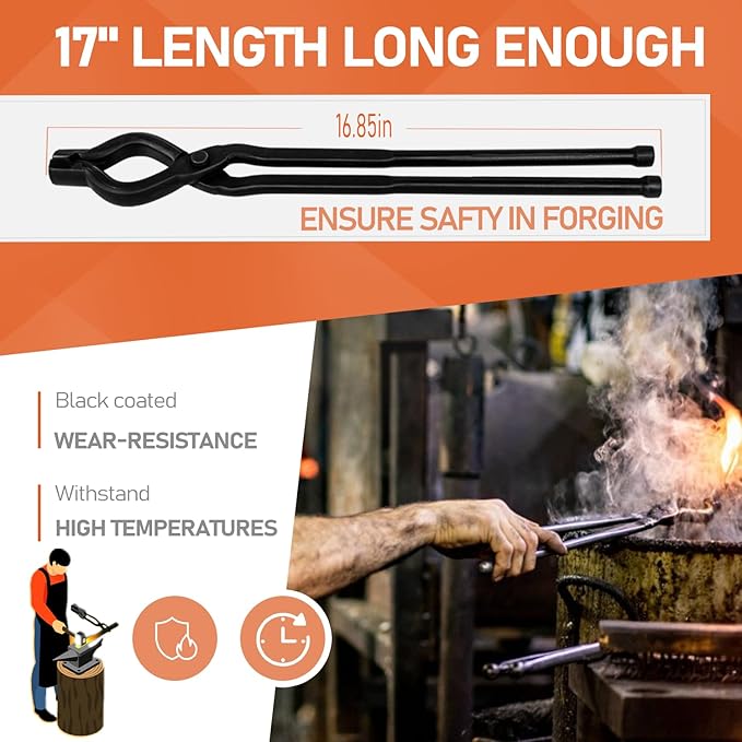 17" V-Bit Bolt Knife Making Tongs, Blacksmith Bladesmith Anvil Forge Assembled Wolf Jaw Tongs for Beginner & Seasoned Blacksmiths