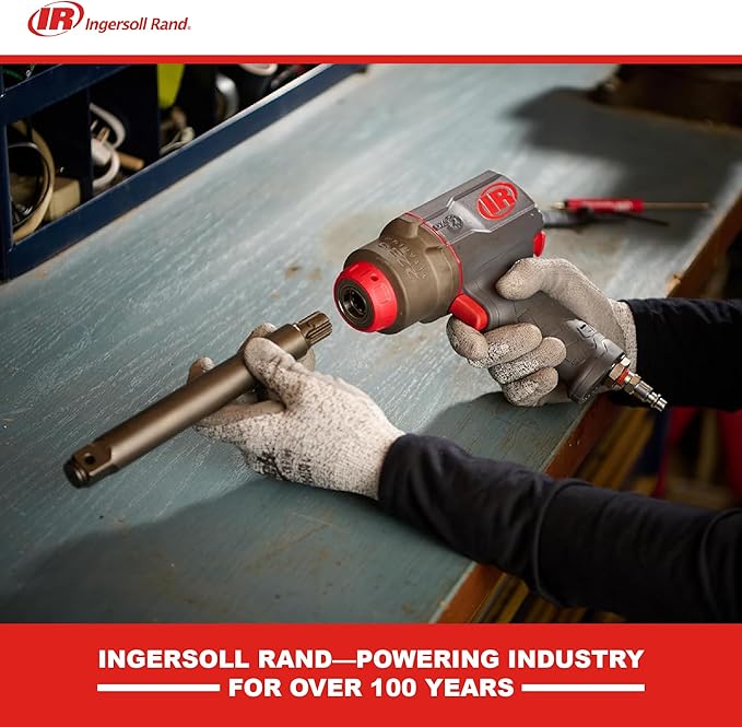 Ingersoll Rand 2236QTIMAX-2 DXS2 1/2" Air Impact Wrench, 2" Extended Anvil, Quiet, 1500 ft-lb Torque, Titanium Hammercase, Friction Ring Retainer, Pistol, Interchangeable Anvil, Multi-functional Tool