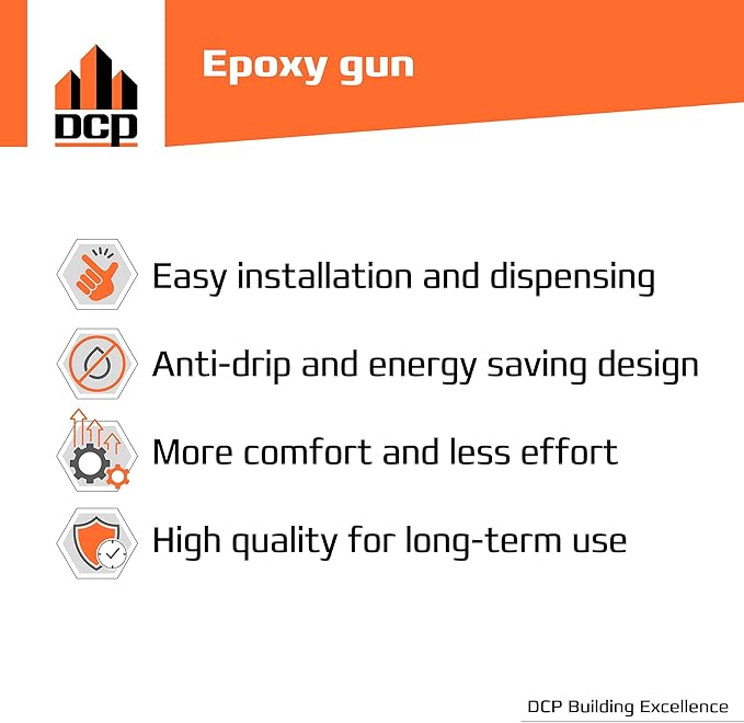 DCP Professional Epoxy Gun Dual Cartridge for 20.2 and 22 fl.oz. | 600 ml and 650 ml - 1:1 Ratio Dual Cartridge Epoxy Gun for Anchors with 25:1 Thrust Ratio - DIY and Professional Use Suitable