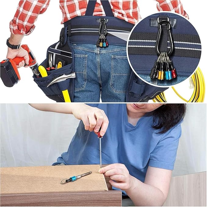 Bit Holder Keychain 12pcs - 1/4 inch Hex Shank Bit Holders - Quick Release Design for Nut Driver, Screwdriver & Drill Bits - Aluminum Alloy, Color Coded - Include 2 Keychain Carabiners