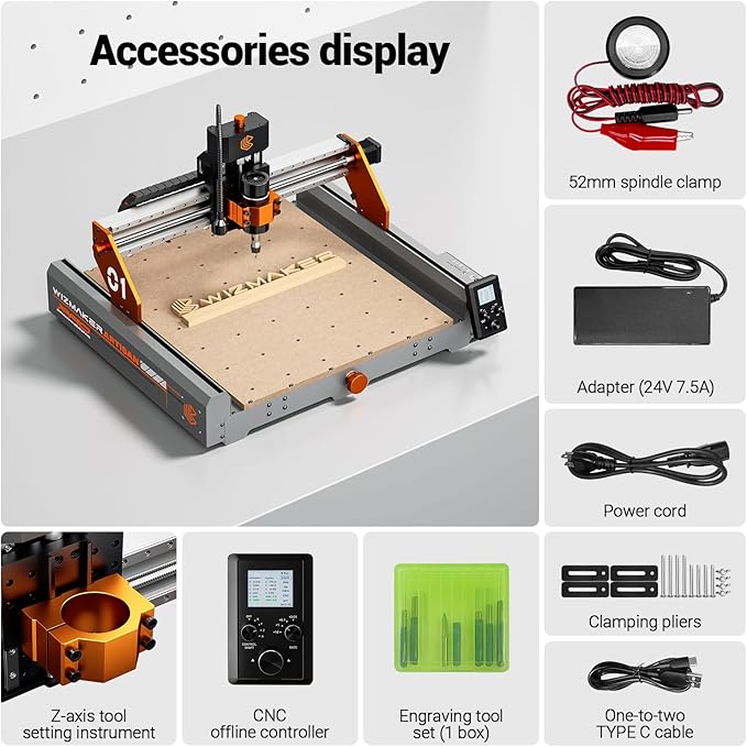 Artsian 01 CNC Router Machine 300W Spindle Power, 0.01mm Precision, 4-Axis Intelligent Controller, 420횞420mm Workspace, Aluminum, Brass, Wood, Plastic, PCB Professional Desktop CNC Engraver