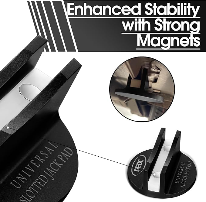 DEDC Universal Aluminum Grooved Magnetic Jack Pad Black 1 Pc, Jacking Puck Pinch Weld Frame Rail Adapter, Jack Accessories for Mechanics
