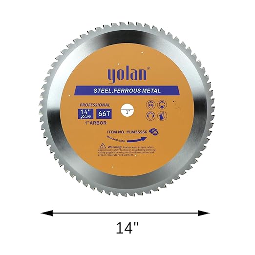 Yolan 14” Circular Saw Blade with 66 Teeth, Cermet Carbide Tipped, 1 Inch Arbor for TCT Miter Saw Blade, Cermet Tip,Cutting Metal & Steel