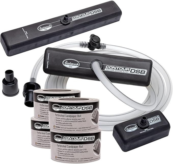 Eastwood Elite Contour DSB Dustless Auto Body Sanding Block Master Kit | DIY Automotive Sanding Blocks and Contour Hand Sander for Drywall & Autobody Paint Works| 3 Sanders, Hose & (4) Sandpaper Rolls