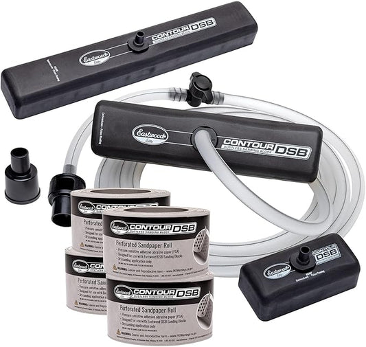 Eastwood Elite Contour DSB Dustless Auto Body Sanding Block Master Kit | DIY Automotive Sanding Blocks and Contour Hand Sander for Drywall & Autobody Paint Works| 3 Sanders, Hose & (4) Sandpaper Rolls