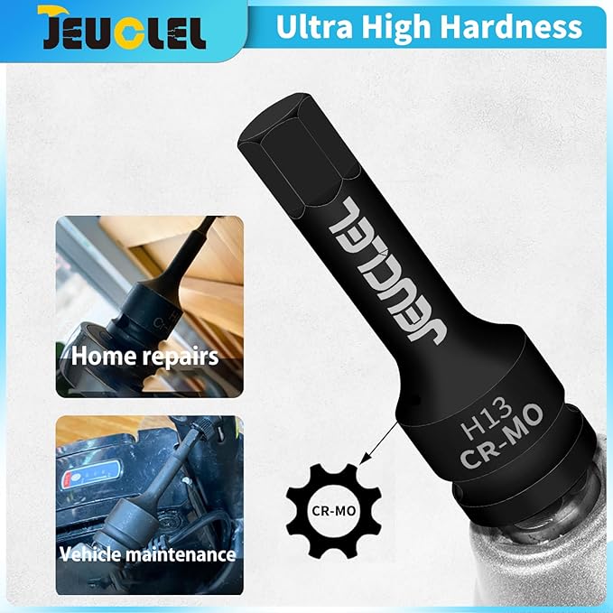 13mm Hex Impact Bit Socket, H13 1/2-Inch Impact Drive Allen Socket, Cr-Mo Steel Lengthen Hex Screwdriver Adapter for Electric Ratchet Wrenches Fastening Screws