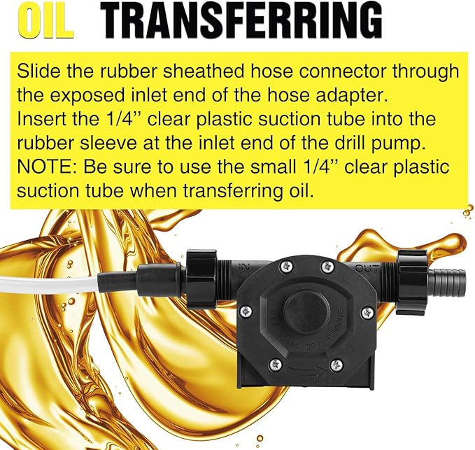 Self-Priming Mini Hand Water Transfer Drill Pump Kit with Water Hose & Oil Hose for Home Water Oil Fluid Transfer